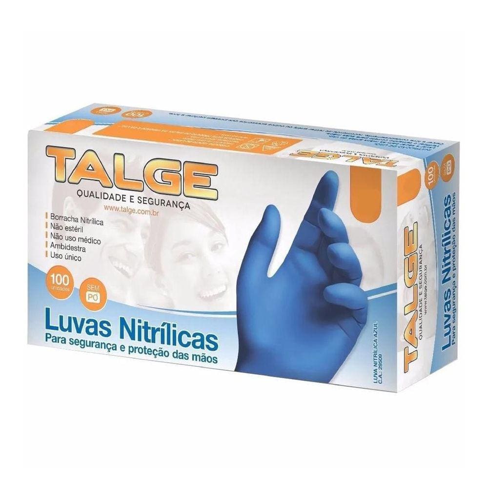 Luva Descartável Nitrílica Azul Sem Pó C/100 - Talge