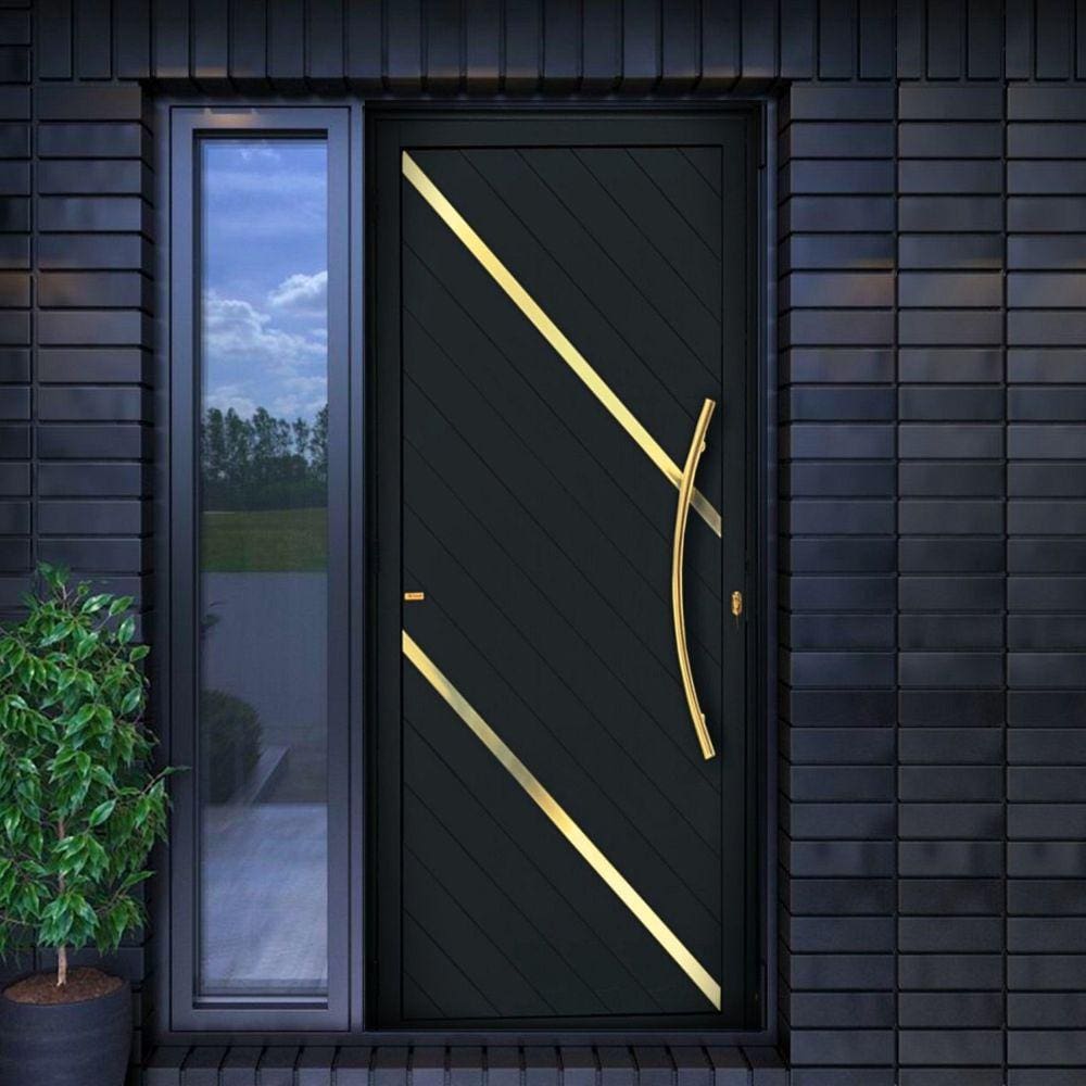Porta de Aluminio Lambril 210x100cm com Puxador Super Duna Brimak Preto Dourado