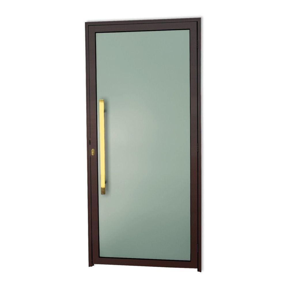Porta de Aluminio 210x100cm com Puxador Super Murano Marrom Corten Dourado