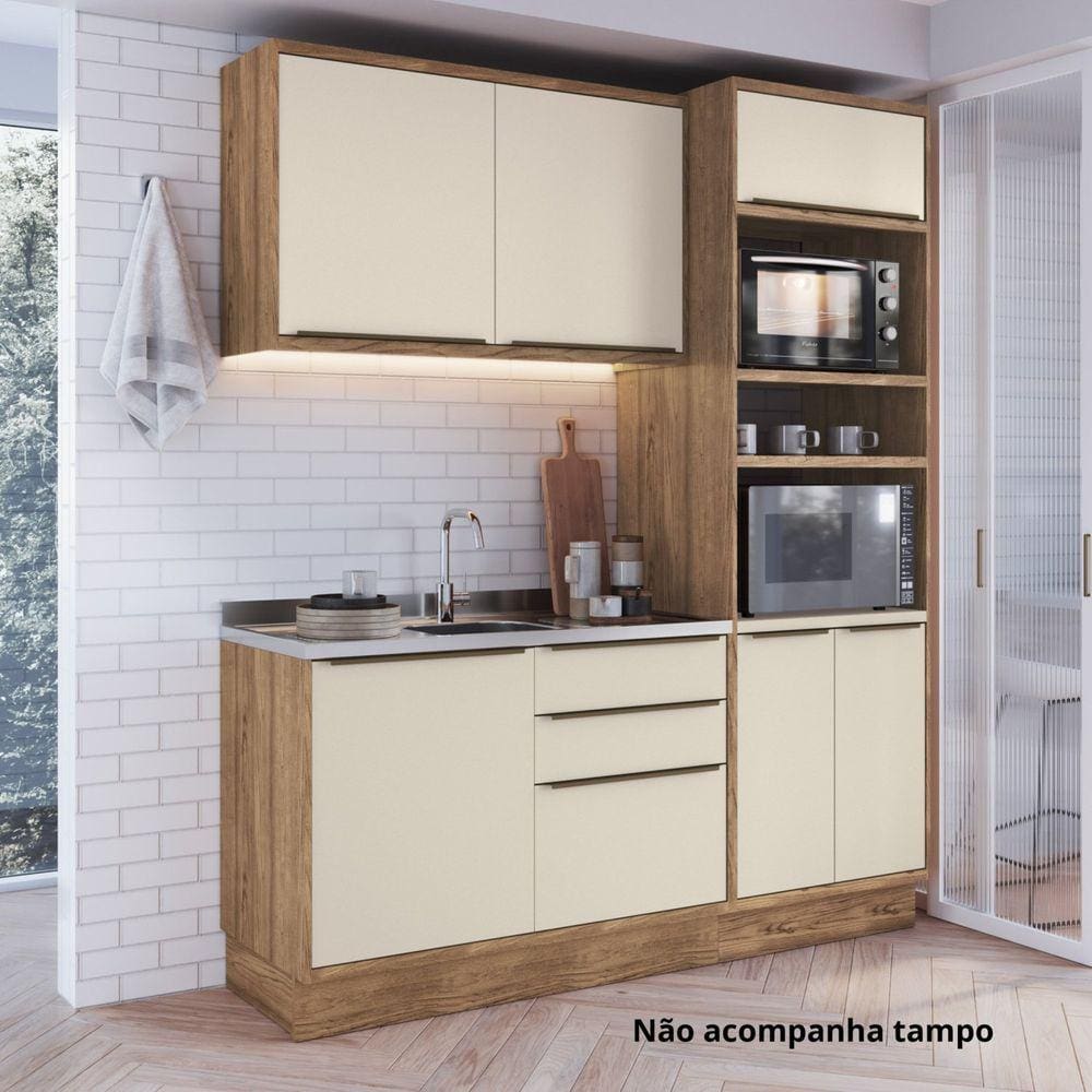 Cozinha Compacta 3 Peças 6 Portas Viena Freijó / Cinza Argila