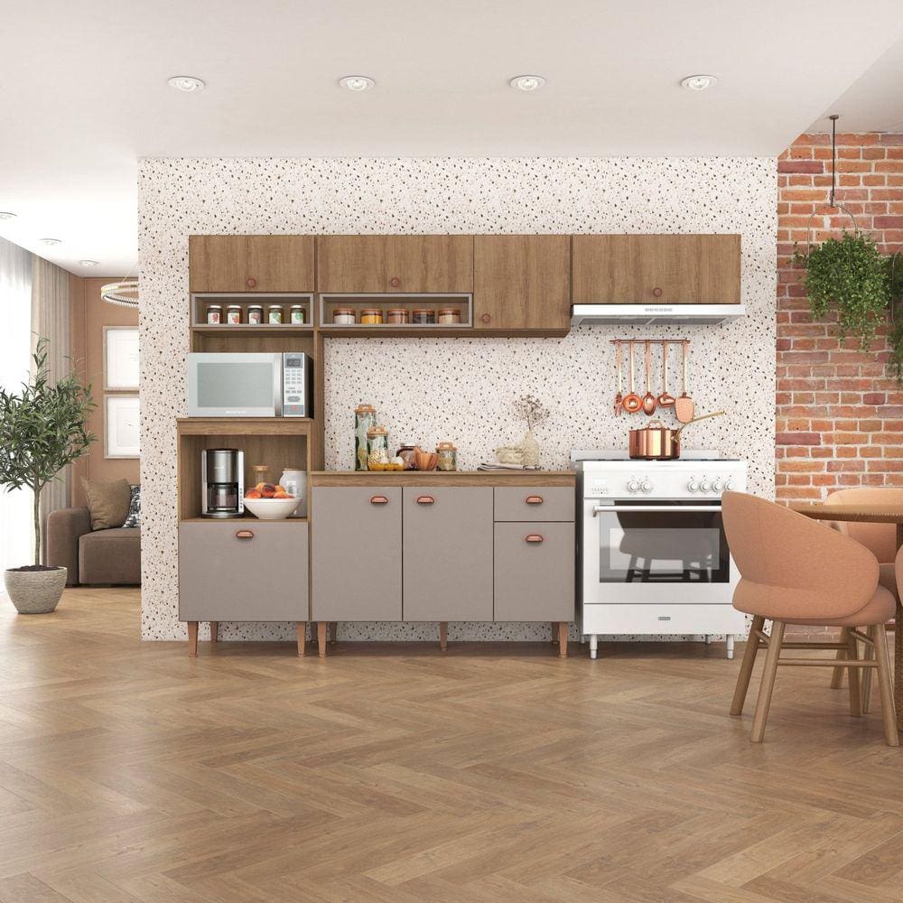 Cozinha Modulada Marti com Tampo 5 Peças Mel/Cinza