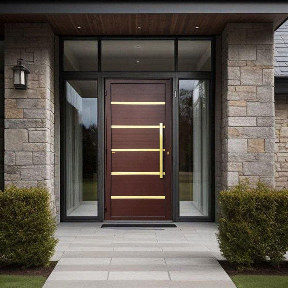 Porta de Aluminio Lambril 210x100cm com Puxador Super Premium Brimak Marrom Corten Dourado