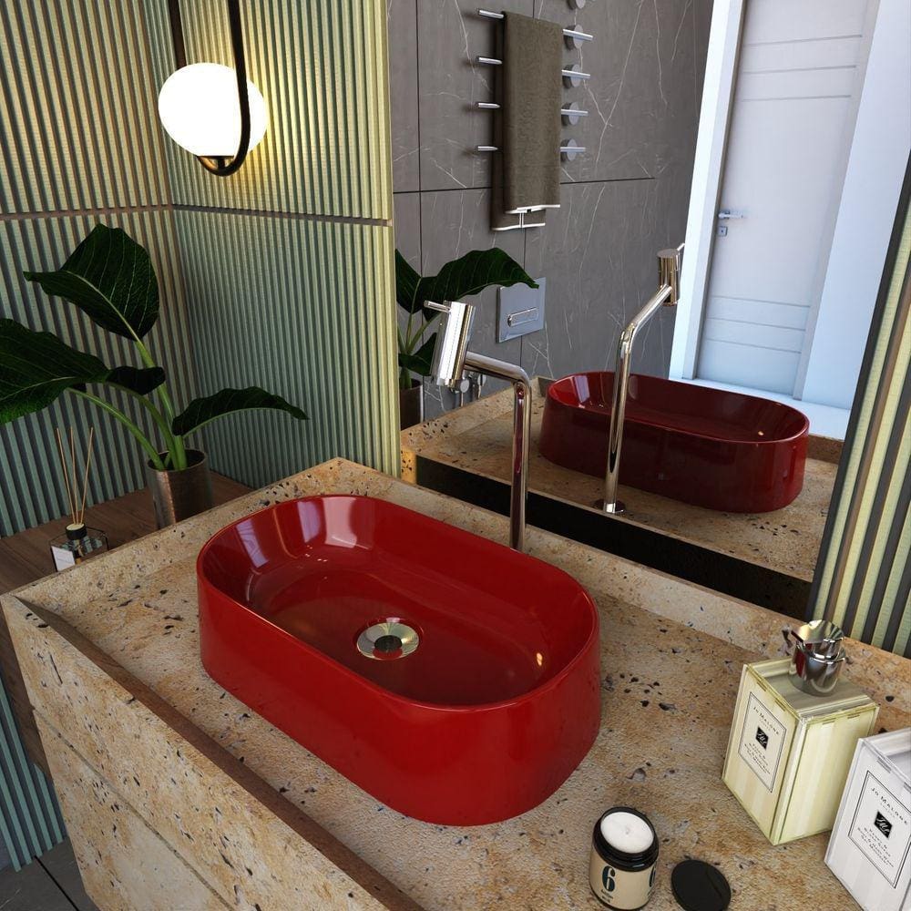 Kit Cuba Ov42 Laila com Torneira Link 1062 e Válvula Metal com Sifão e Flexível Vermelho