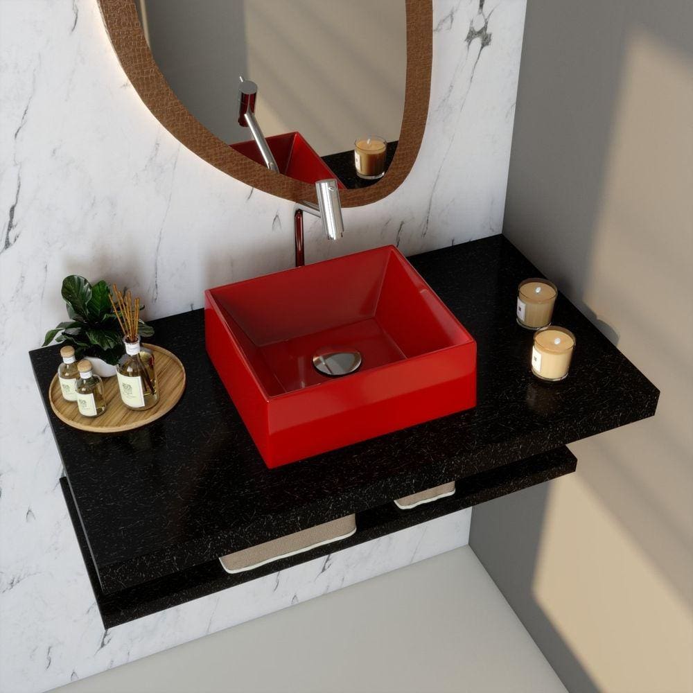 Cuba de Apoio para Banheiro Riviera Rt30 Retangular Compace Vermelho