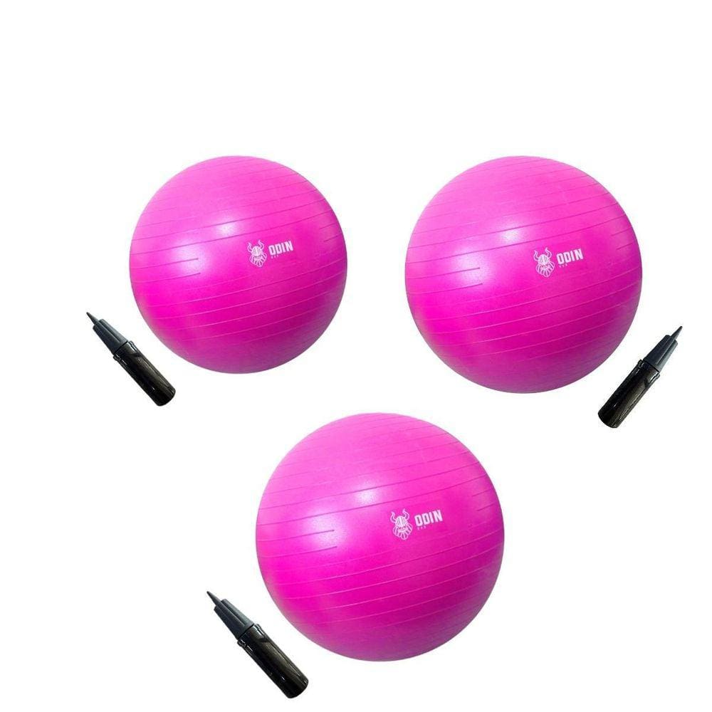 Kit Bola De Ginástica Suíça Pilates 55 65 75Cm Rosa Odin Fit