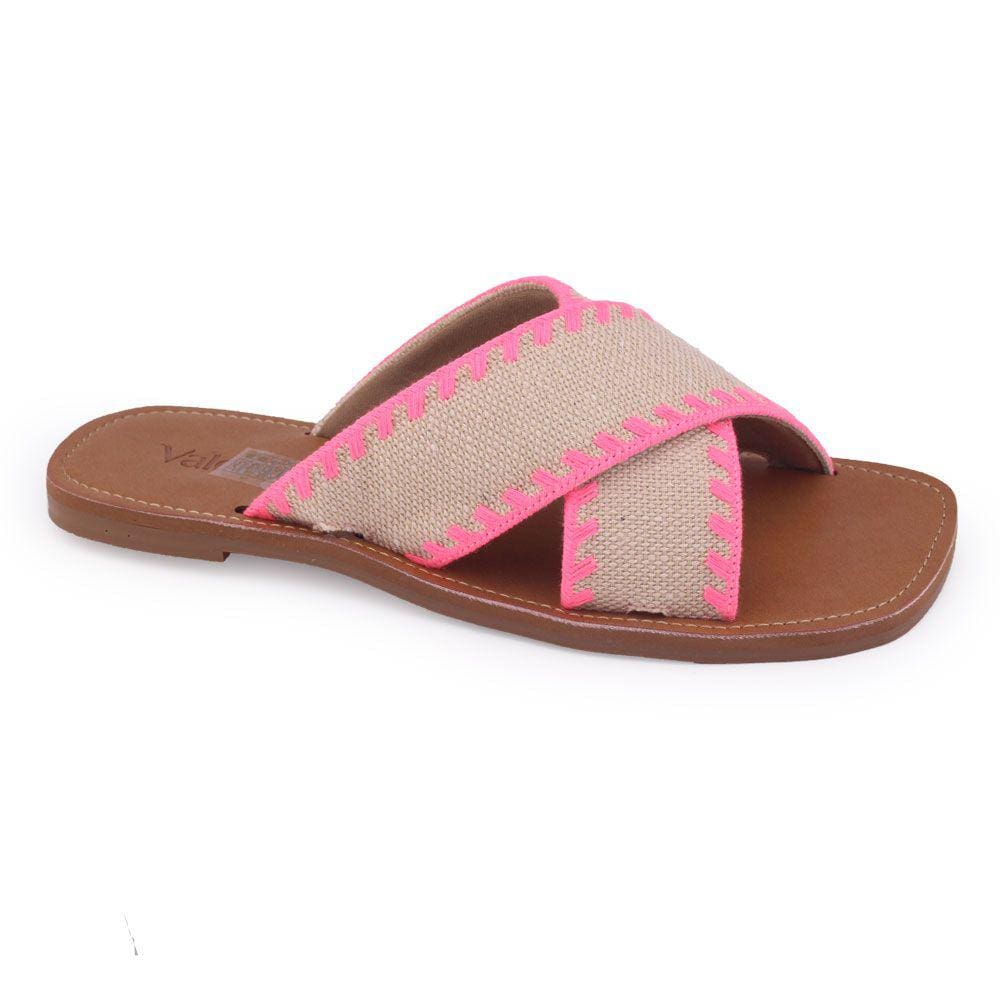 Chinelo fem rasteirinha Valentina 234005 faixas X quadrado