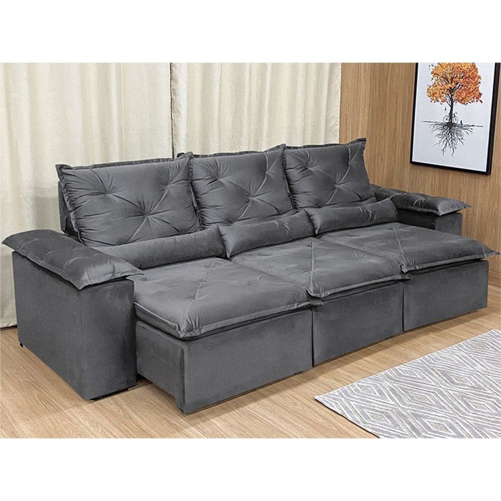 Sofá Retrátil Reclinável 2,70 m Cinza 202 Athenas