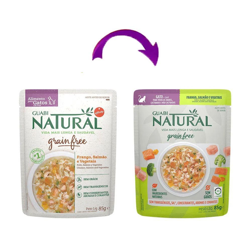 Ração Úmida Guabi Natural Grain Free Sache Gatos Castrados Salmão e Frango 85g