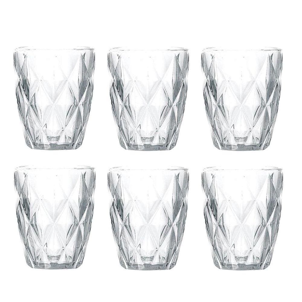 Jogo De Copo De Água E Suco De Vidro Diamante 6 Unid. 260Ml