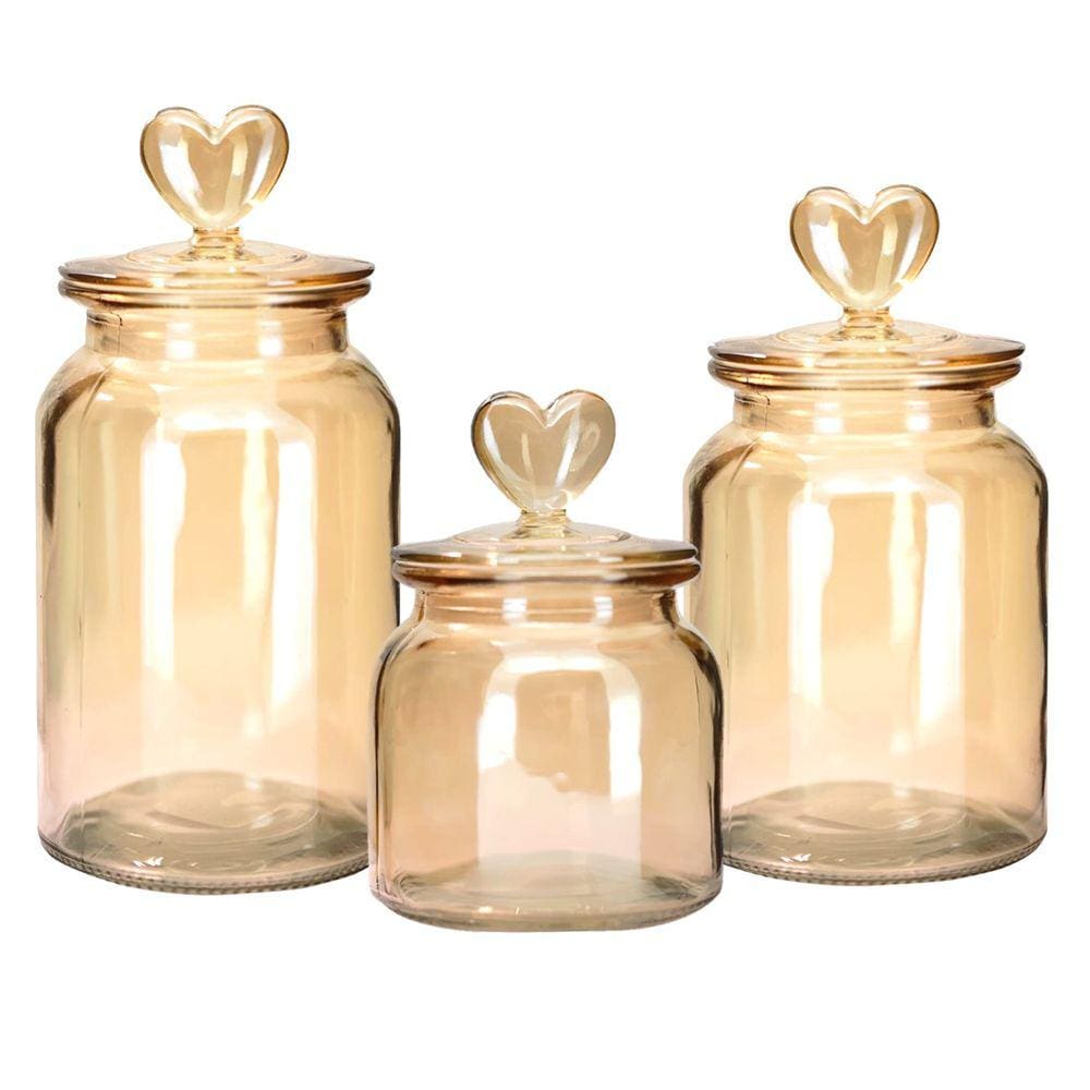 Jogo Pote Vidro Âmbar Decor Afeto Coração 3 Unidades - Tuut