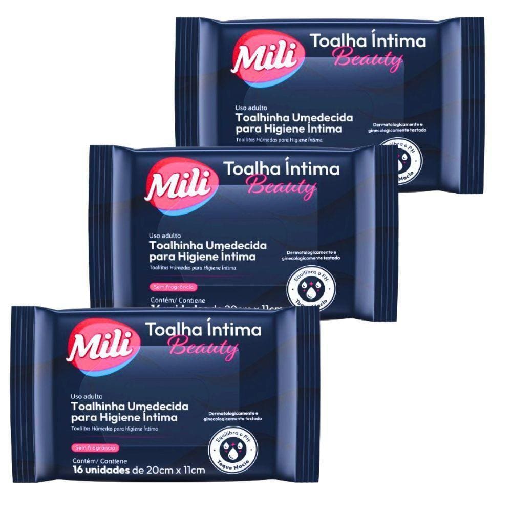 Toalha íntima Beauty - Toalhinha Umedecida P- Higiene íntima - 3 Pacotes Com16 Unidades