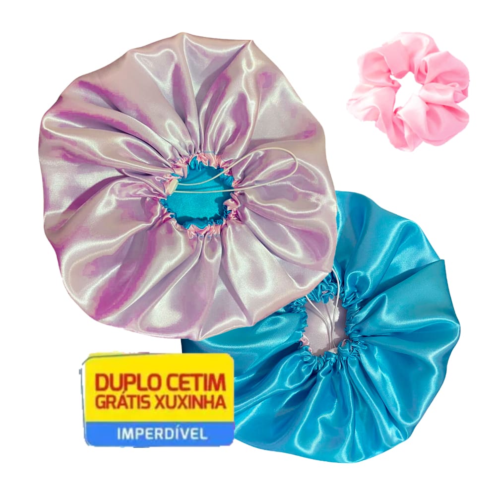 Kit 2 Touca de Cetim Dupla Face Ajustável Antifrizz + Xuxinha