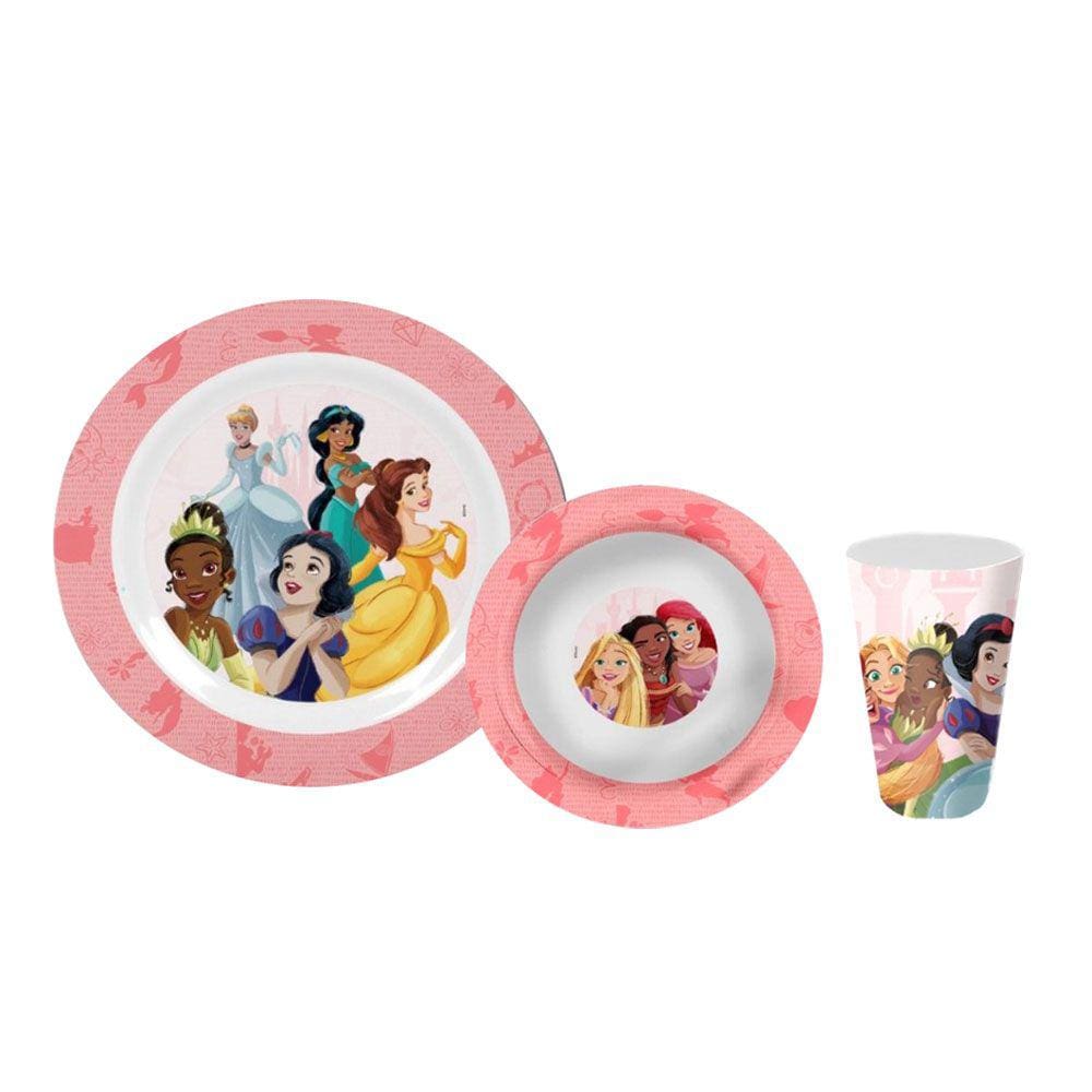 Prato Tigela e Copo Jogo Infantil Refeiçao Duravel Disney Princesas 3un