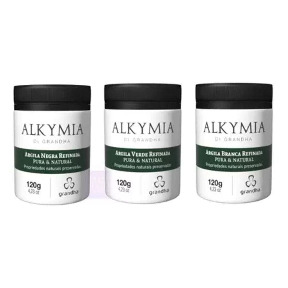 Kit Grandha Argila Branca Verde E Negra Refinada 120G