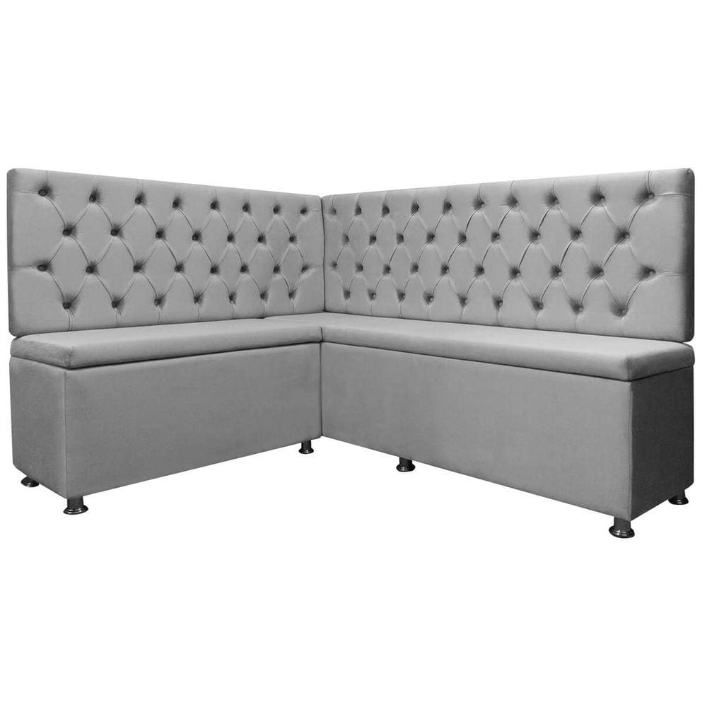 Kit Canto Alemão para Casa Cozinha Capitonê 1,25x1,60m Veludo Cinza Claro SOFA STORE