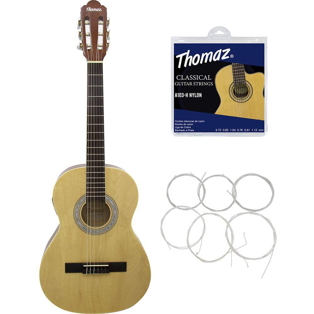 Kit Violão Eletroacústico Kids TCG 360 EQ Natural Thomaz + Encordoamento Nylon 103H