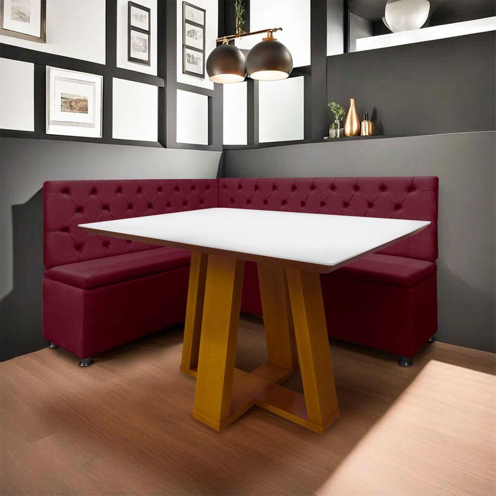 Conjunto Canto Alemão com Bau para Bar Lanchonete Capitone Bege 125x160cm SOFA STORE