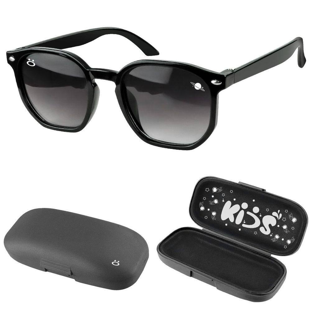 oculos sol infantil proteção uv preto retro + case quadrado verão social casual menino criança praia