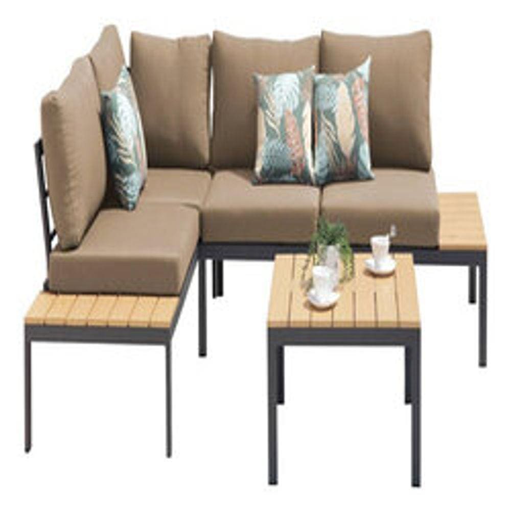 Conjunto Sofá Varanda Jardim Deluxe Aço E Madeira - 3 Peças