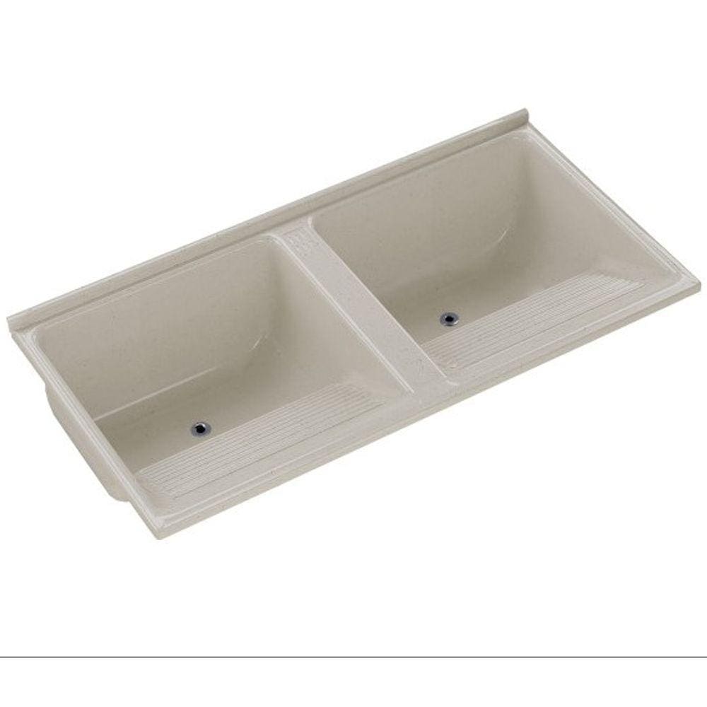 Tanque Duplo Quadrado Marmore Sint Granitado 124X62cm Travertino