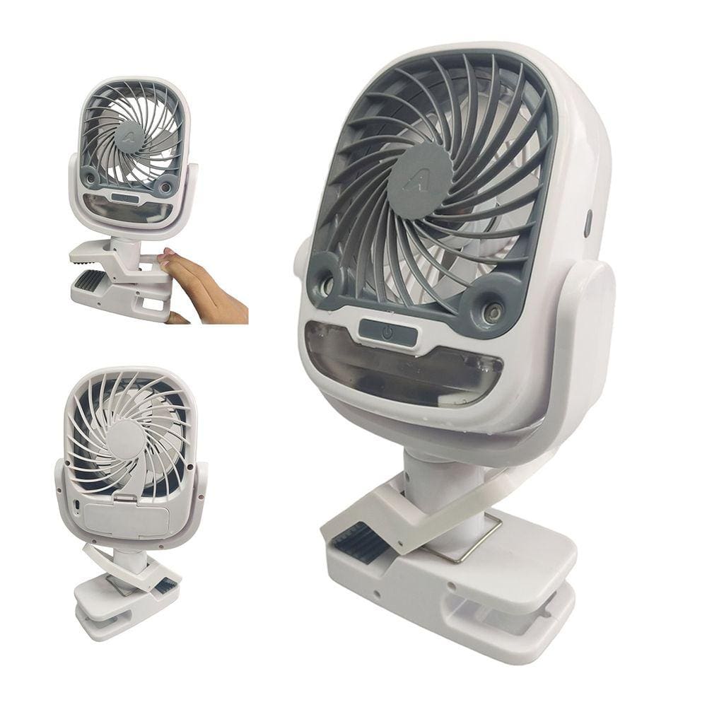 Ventilador de Mesa Umidificador Bateria Recarregavel USB Garra 3 Velocidades 360 Graus Giratorio Potente Portatil Calor Verao