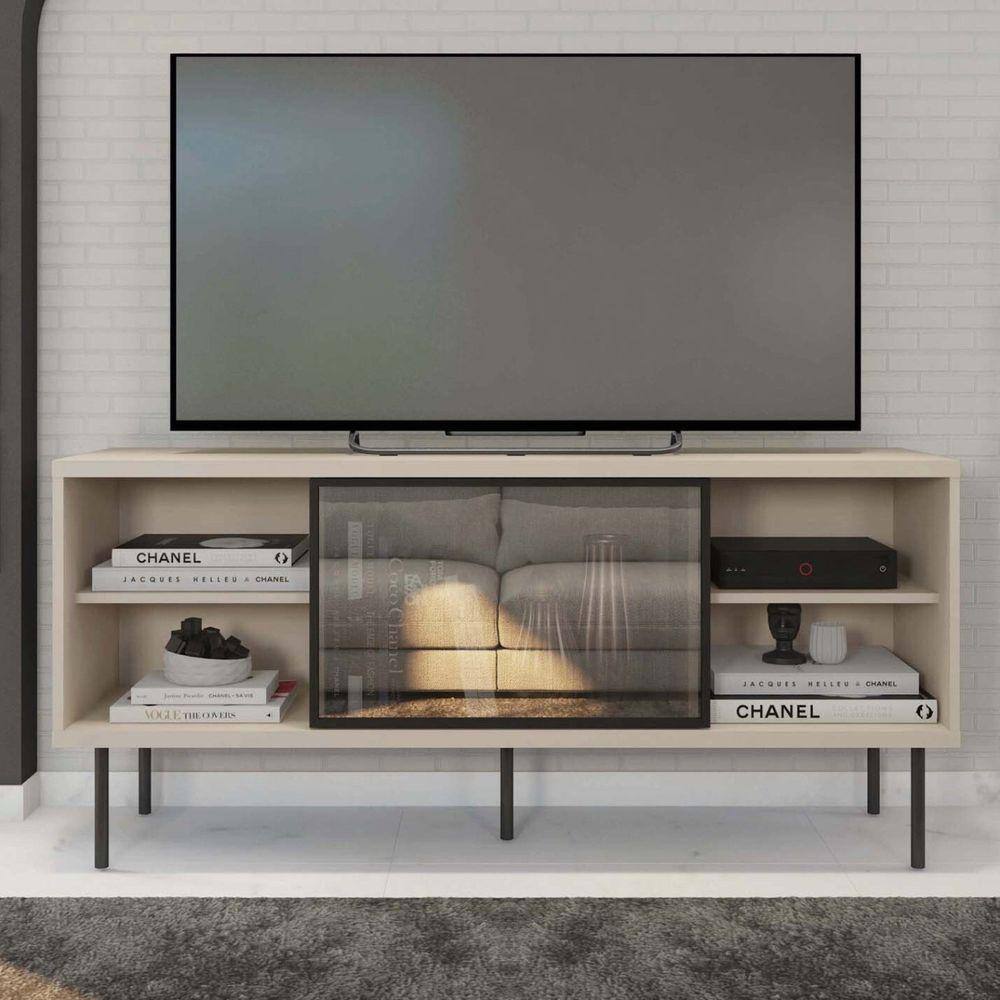 Rack para TV até 55 Polegadas Industrial 136cm em BP Porta Reflecta Multiverso CabeCasa MadeiraMadeira Off White/Preto