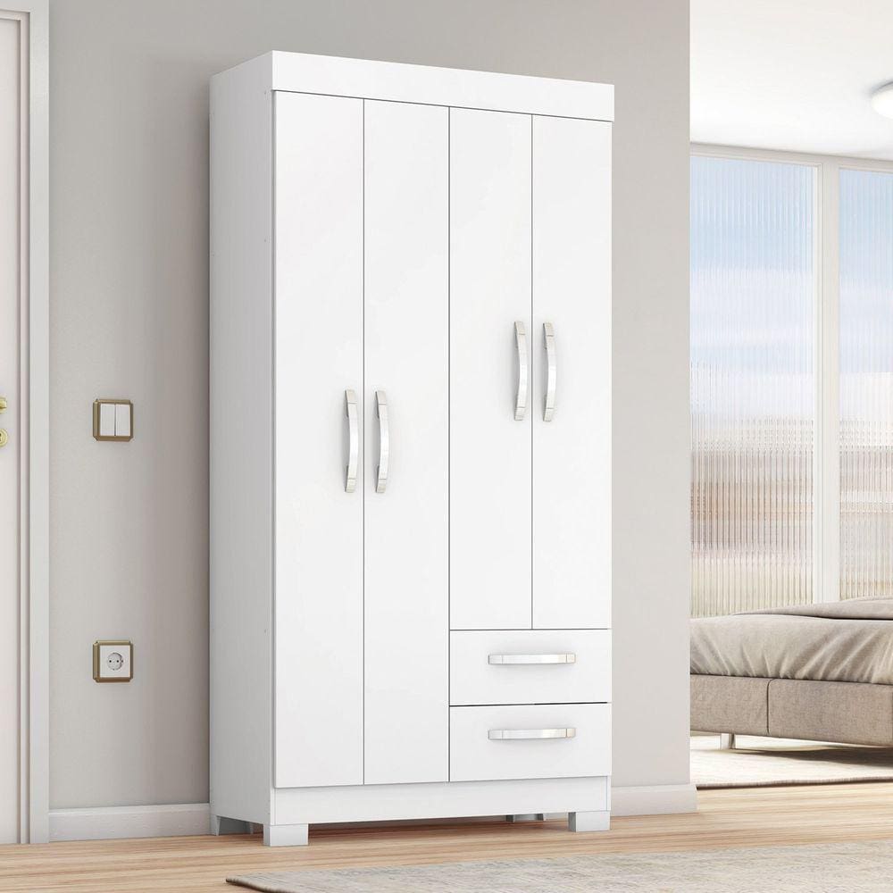 Guarda-roupa Nt6010 com 4 Portas e 2 Gavetas Branco New/Rosa