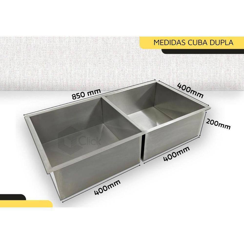 Cuba Dupla Quadrada Inox Cozinha Gourmet 40x40 inox 304