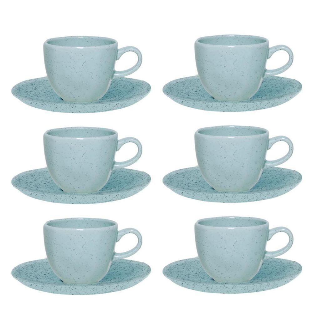 Jogo De Xicaras Chá Café C/Pires 6Pcs Porcelana Blue 220Ml