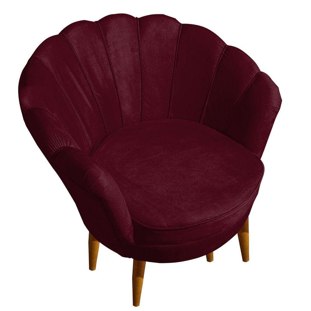 Poltrona Pétala Elegancia Decorativa Com Pés De Madeira Bordo