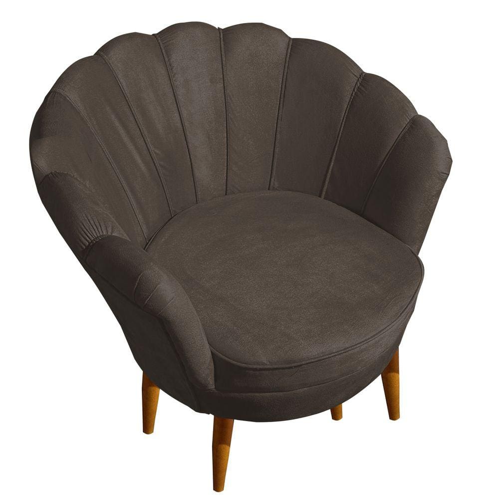 Poltrona Pétala Elegancia Decorativa Com Pés De Madeira Marrom