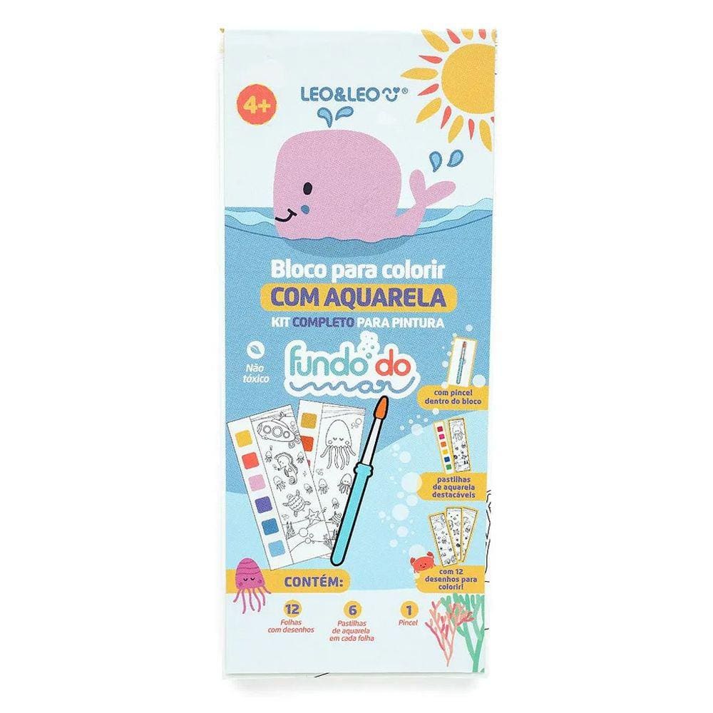 Bloco De Colorir Com Aquarela Leo&Leo Fundo Do Mar - Kit Completo Para Pintura