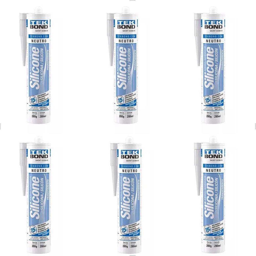 Kit 6 Silicones Neutro Transparentes 280g Tekbond