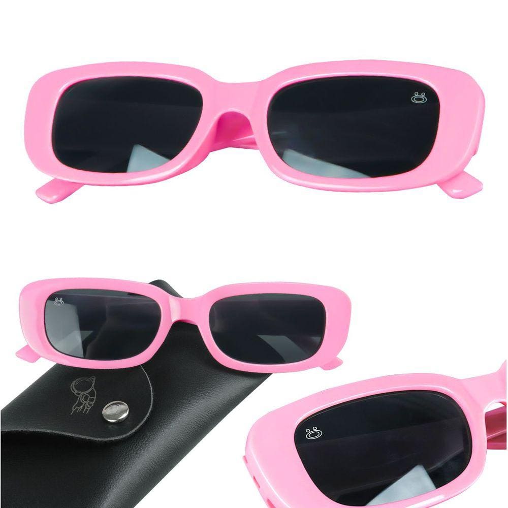 oculos sol infantil retro rosa + case proteção uv qualidade premium menina presente
