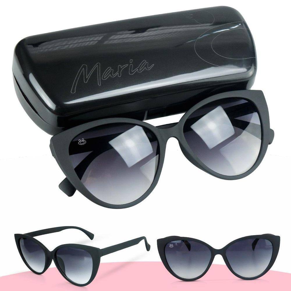 Óculos sol feminino gatinho proteção UV + case delicado maria estiloso moda preto