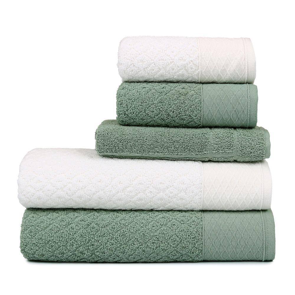 Jogo de Banho Atlantica Capri 5 Pçs Branco e Verde (2 Banho + 2 Rosto e Piso)