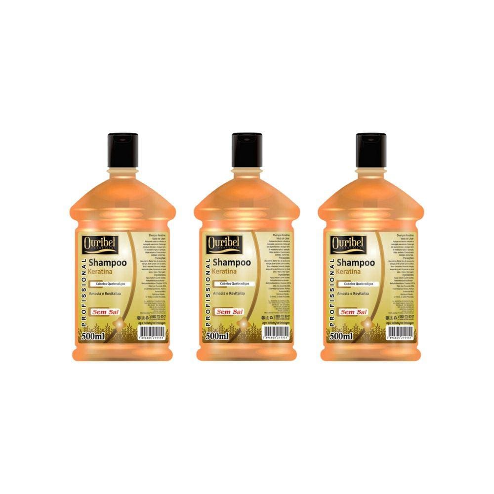 Shampoo Ouribel Keratina 500ml - Kit C/3un