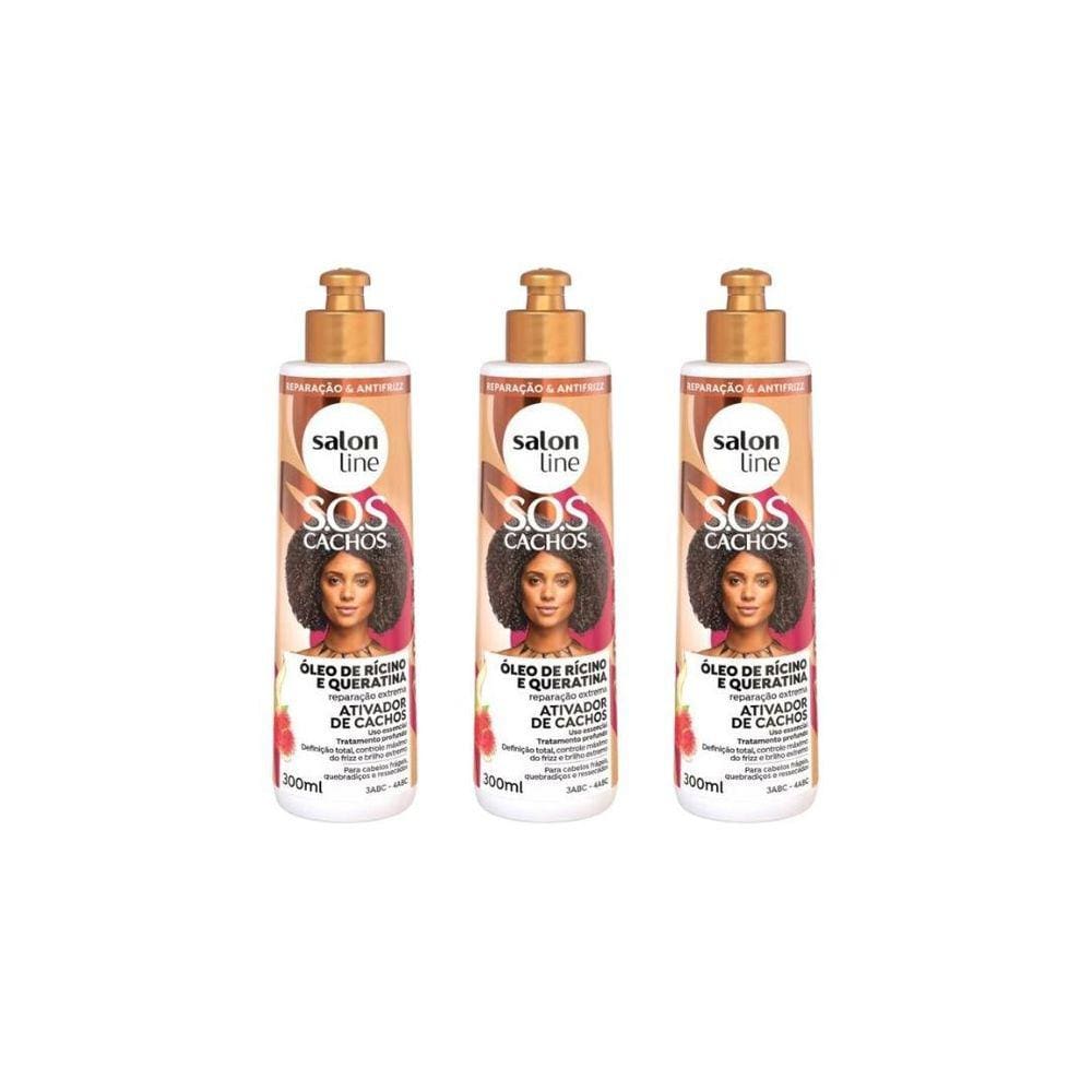 Ativador Cachos Salon Line 300Ml Sos Ricino E Queratina- 3Un