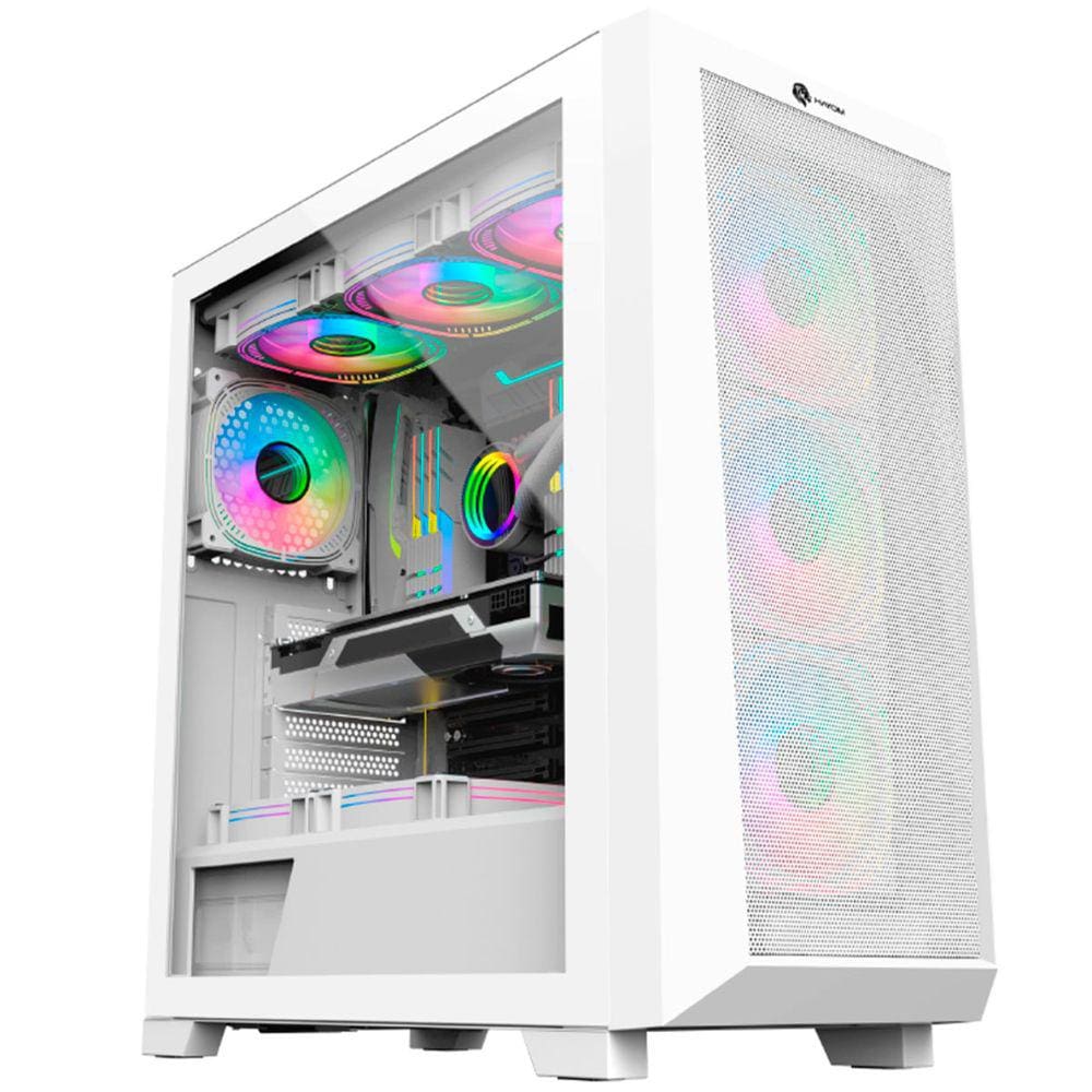 Gabinete Gamer Hayom GB1780, Lateral em Vidro Temperado, 4x Fans RGB, USB 3.0, EATX, Branco