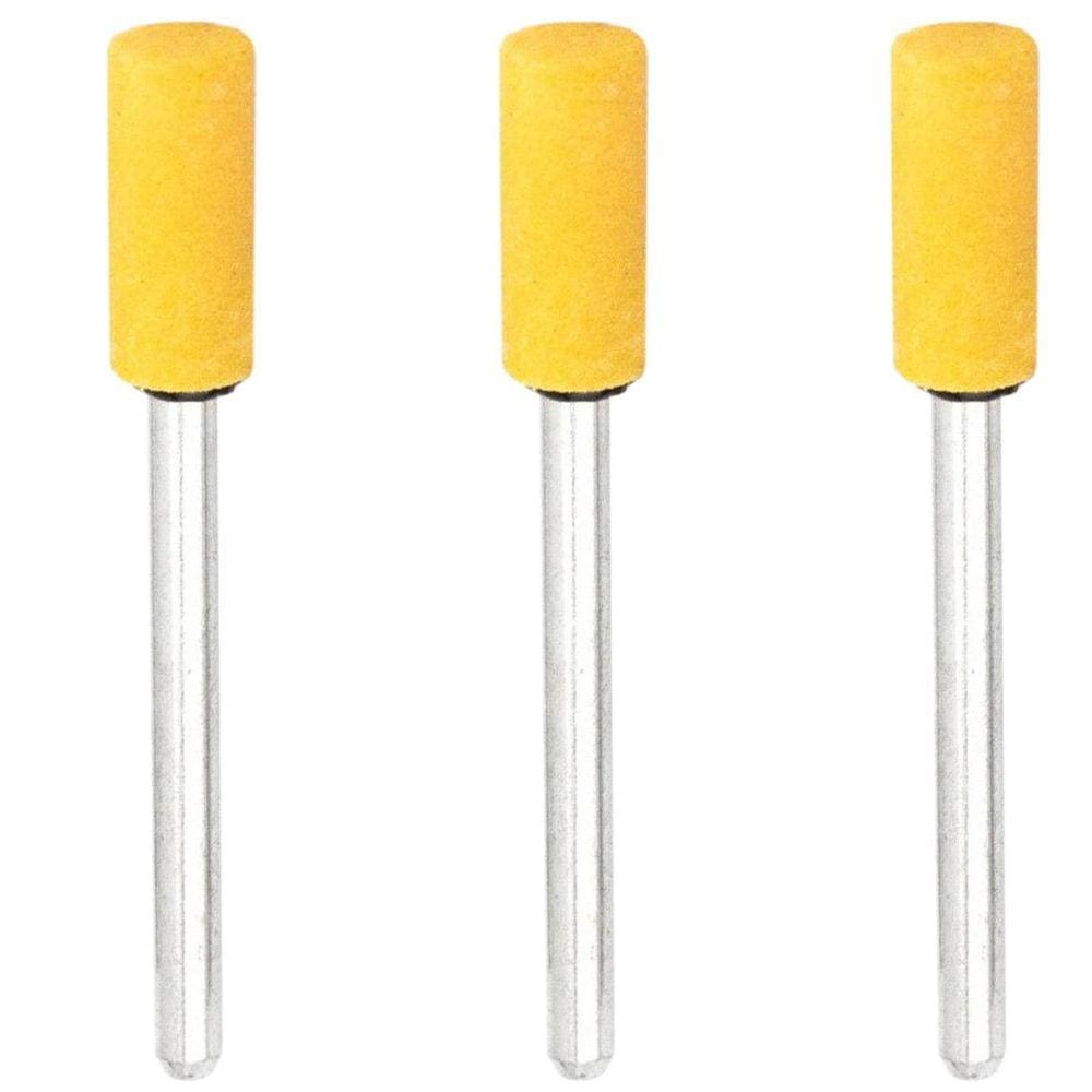 Kit 3 Ponta Montada Amarela 6Mm Abrasivo Fino Micro Retifica