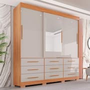 Guarda-roupa com Pés e Espelho Casal 3 Portas 9 Gavetas Luana Cinamomo/Off-White