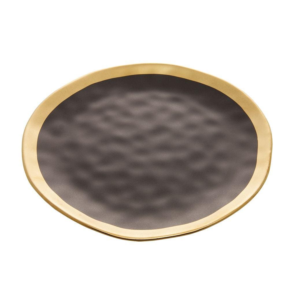 Prato Sobremesa 21cm Avulso Porcelana Preto e Dourado Dubai - Wolff