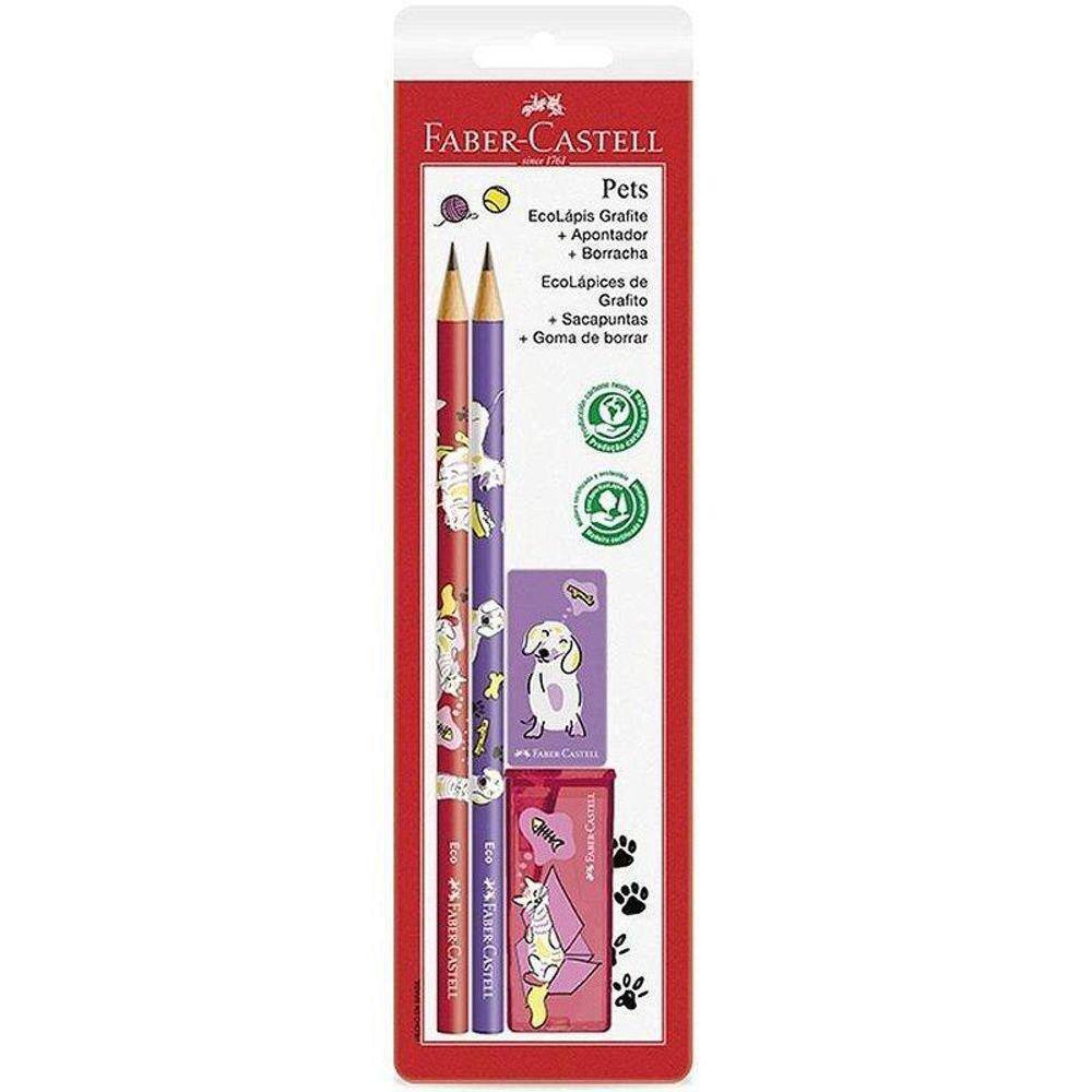 Kit Escolar Pets Rosa/Roxo 4 Pcs