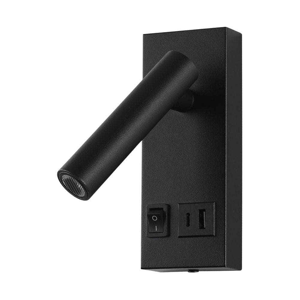 Arandela de Cabeceira Leitura USB Preto Led 2W 3000K Bivolt