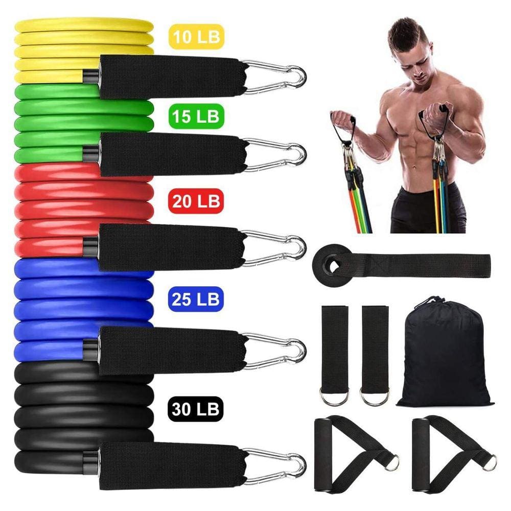 Kit Elástico 11 Extensores Academia Treino Yoga