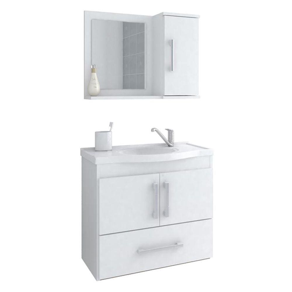 Gabinete de Banheiro com Cuba e Espelheira Atenas 65cm Branco - MGM