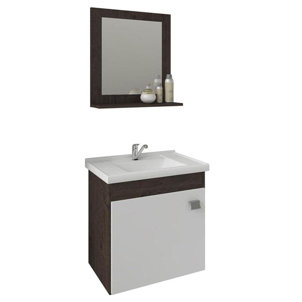 Gabinete de Banheiro com Cuba e Espelheira Iris 45cm Cafe/Branco - MGM