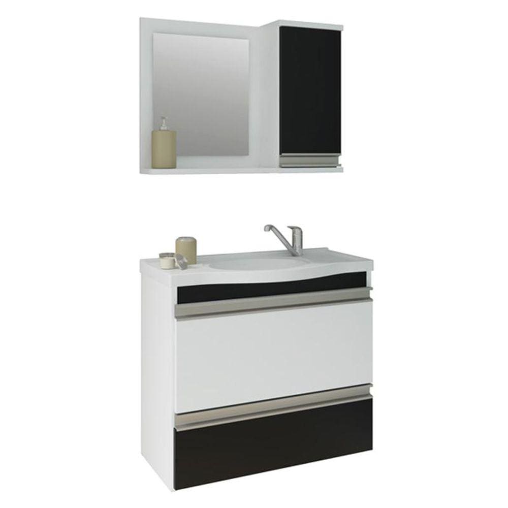 Gabinete de Banheiro com Cuba e Espelheira Grecia 65cm Branco/Preto - MGM