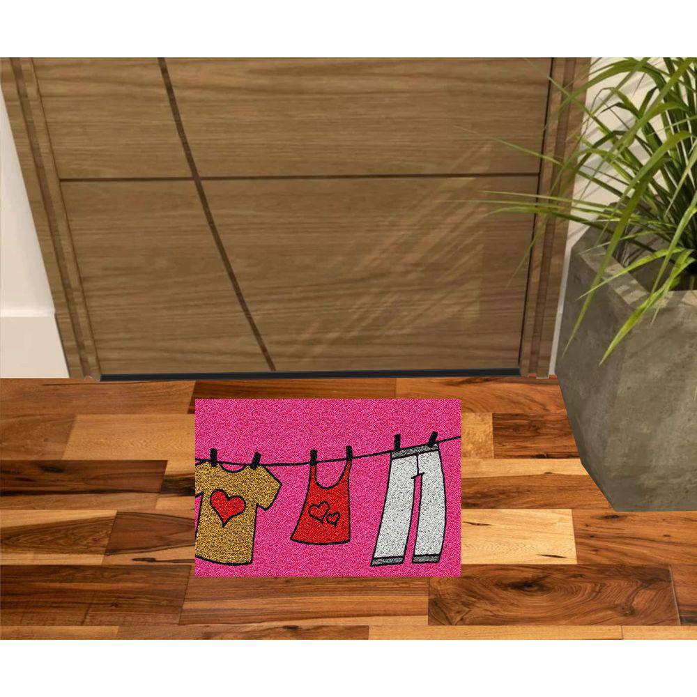 Tapete Capacho Antiderrapante Lavanderia 60X40 Cor Pink