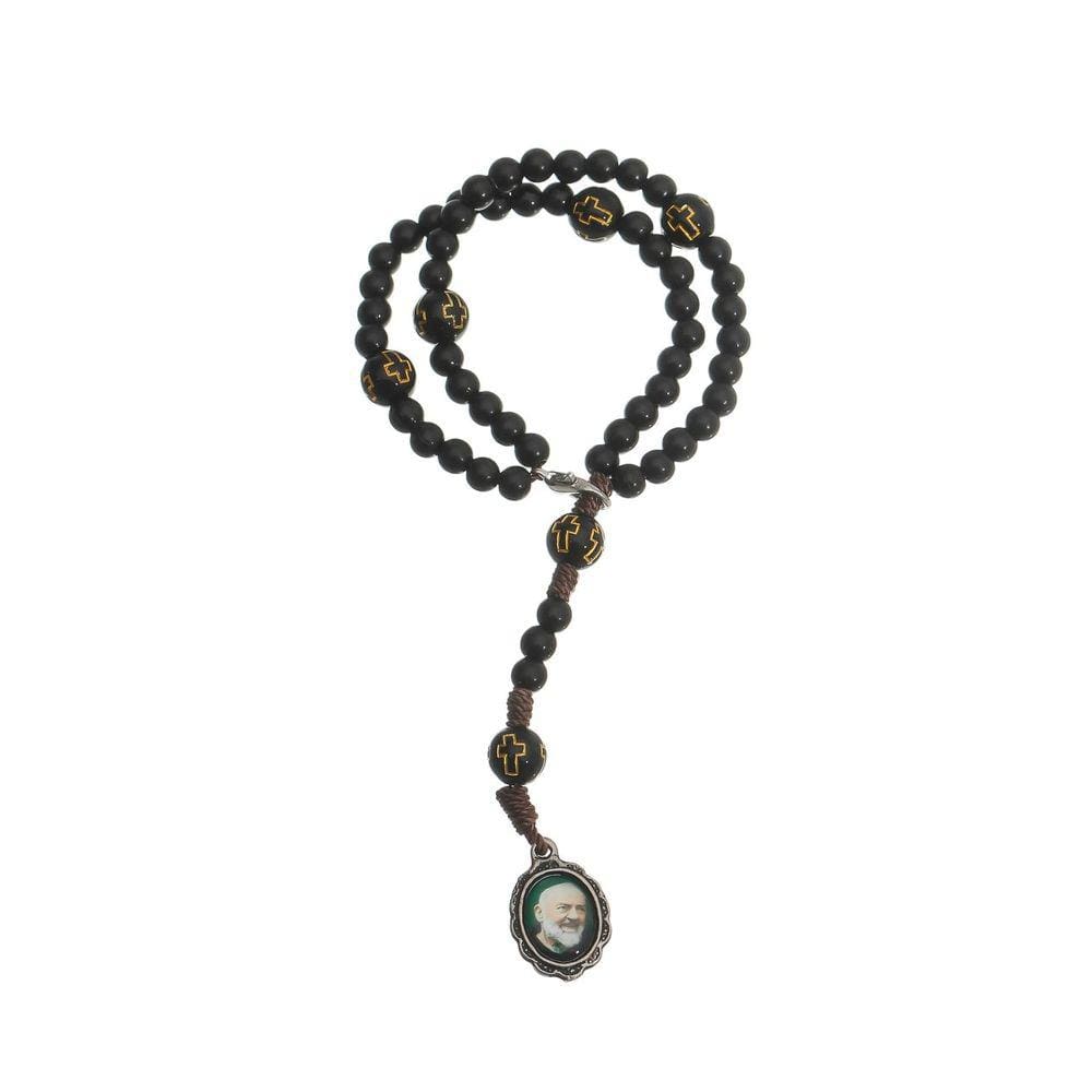 Terço de Pulso Padre Pio - Preto